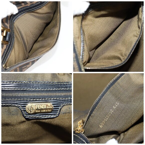 FENDI Zucca Canvas Hand Bag Black Brown gold Auth BA4615 - Picture 15 of 16